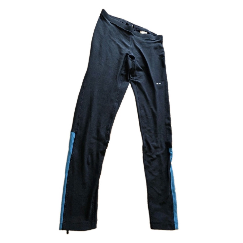 Nike Dri-FIT Running Leggings Womens Large Black Blue Zip Pocket Athletic Pants
